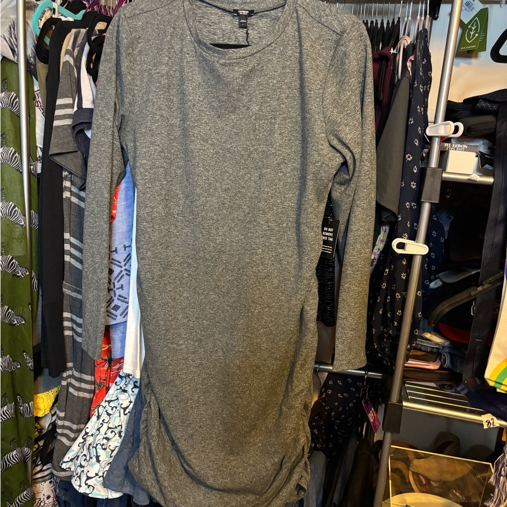 Express Charcoal Long Sleeve Body Contour Collection Dress With Compression